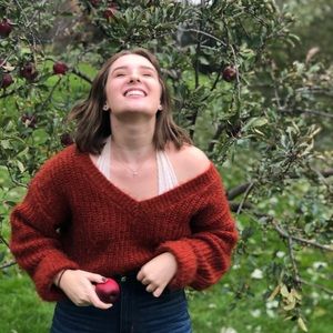 V-neck fuzzy sweater